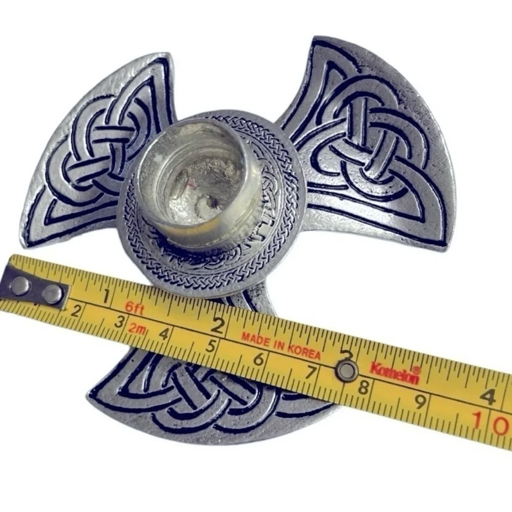 Vintage Piper Pewter Celtic Axe Head Candle Holders Knox Trinity Knot Set of 2
